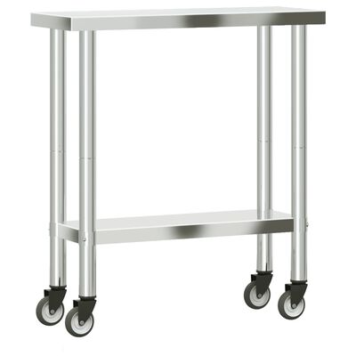 vidaXL Kitchen Work Table with Wheels 82.5x30x85 cm Stainless Steel