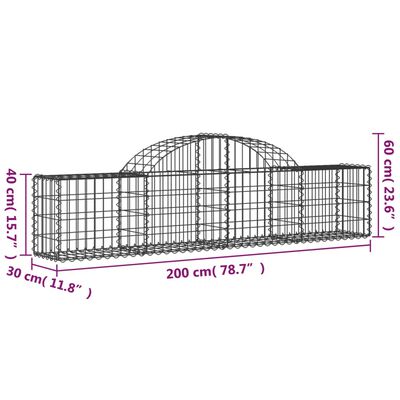 vidaXL Arched Gabion Baskets 2 pcs 200x30x40/60 cm Galvanised Iron