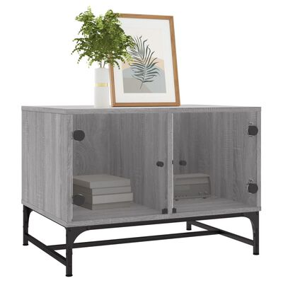 vidaXL Coffee Table with Glass Doors Grey Sonoma 68.5x50x50 cm