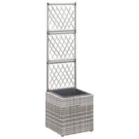 vidaXL Trellis Raised Bed with 1 Pot 30x30x107 cm Poly Rattan Grey