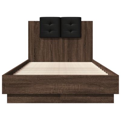 vidaXL Bed Frame with LED without Mattress Brown Oak 75x190 cm Small Single