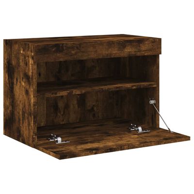 vidaXL TV Wall Cabinet with LED Lights Smoked Oak 60x30x40 cm