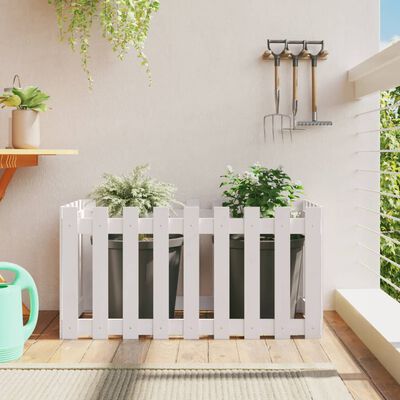 vidaXL Garden Raised Bed with Fence Design White 100x50x50 cm Solid Wood Pine