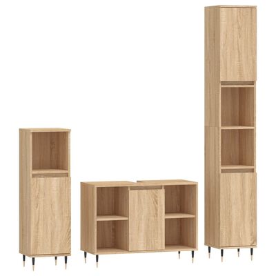 vidaXL 3 Piece Bathroom Furniture Set Sonoma Oak Engineered Wood