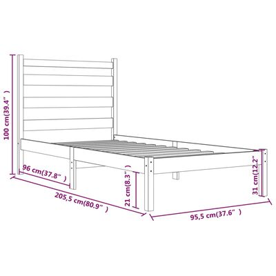 vidaXL Bed Frame without Mattress Solid Wood 90x200 cm (810002+818400)