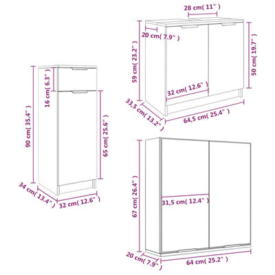 vidaXL 3 Piece Bathroom Cabinet Set White Engineered Wood