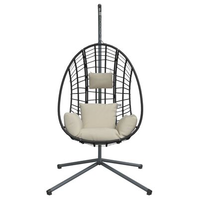 vidaXL Hanging Egg Chair with Stand Beige Rattan and Steel