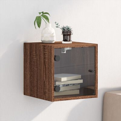 vidaXL Bedside Cabinet with Glass Door Brown Oak 35x37x35 cm