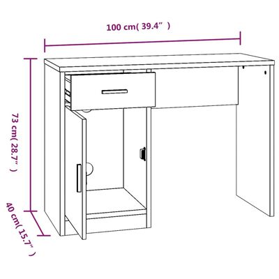 vidaXL Desk with Drawer&Cabinet Smoked Oak 100x40x73 cm Engineered Wood