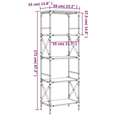 vidaXL Bookcase 5-Tier Grey Sonoma 59x35x171 cm Engineered Wood