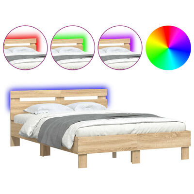 vidaXL Bed Frame with LED without Mattress Sonoma Oak 120x190 cm Small Double