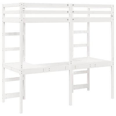 vidaXL Loft Bed Frame without Mattress White 75x190 cm Small Single Solid Wood Pine