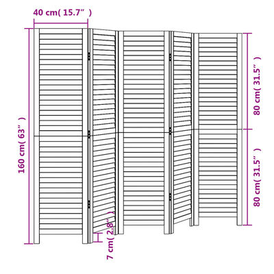 vidaXL Room Divider 5 Panels Black Solid Wood Paulownia