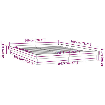 vidaXL LED Bed Frame without Mattress Wax Brown 200x200 cm Solid Wood