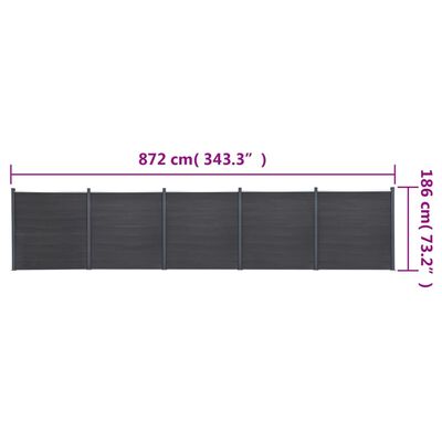 vidaXL Fence Panel Set Grey 872x186 cm WPC