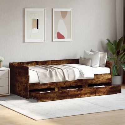 vidaXL Daybed with Drawers without Mattress Smoked Oak 75x190 cm Small Single