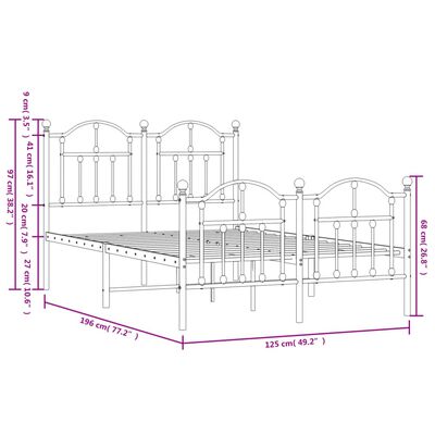 vidaXL Metal Bed Frame without Mattress with Footboard Black 120x190 cm Small Double