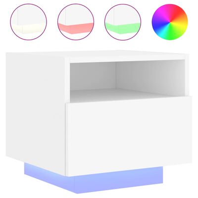 vidaXL Bedside Cabinet with LED Lights White 40x39x37 cm