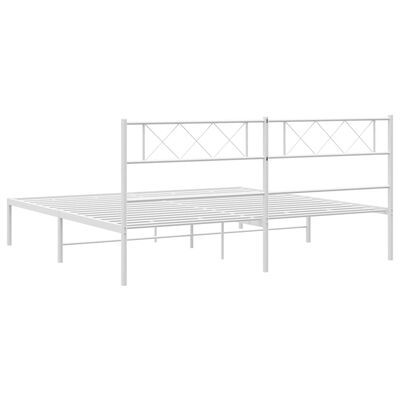 vidaXL Metal Bed Frame without Mattress with Headboard White 180x200 cm Super King