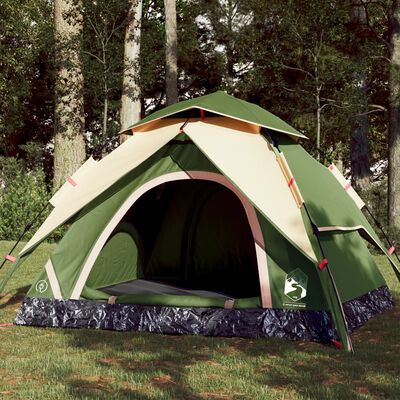 vidaXL Camping Tent Dome 3-Person Green Quick Release