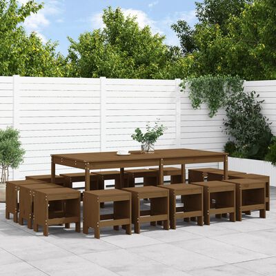 vidaXL 17 Piece Garden Dining Set Honey Brown Solid Wood Pine