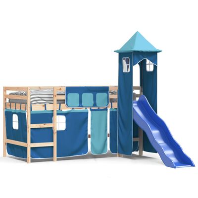 vidaXL Kids' Loft Bed with Tower without Mattress Blue 90x200 cm