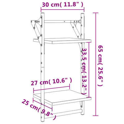 vidaXL 2-Tier Wall Shelves with Bars 2 pcs Black 30x25x65 cm