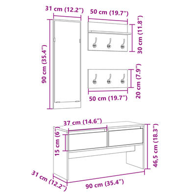 vidaXL 4 Piece Hallway Furniture Set White Engineered Wood