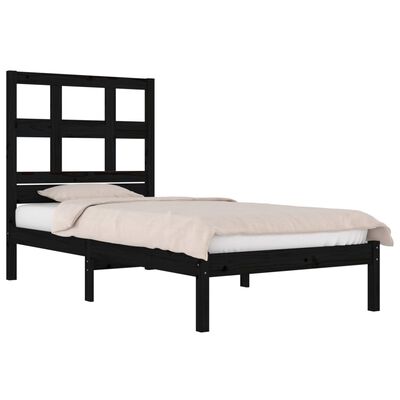 vidaXL Bed Frame without Mattress Black 90x190 cm Single Solid Wood Pine