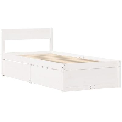 vidaXL Bed with Drawers and Mattress White 90x190 cm Single Solid Wood Pine