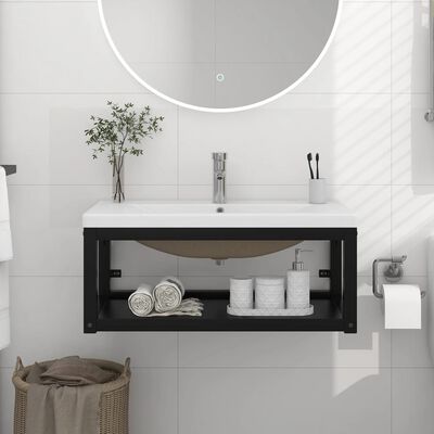 vidaXL Bathroom Washbasin Frame with Built-in Basin Black Iron