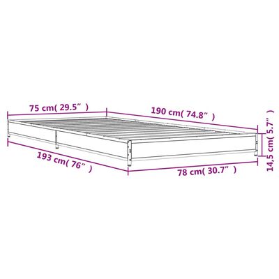 vidaXL Bed Frame without Mattress Grey Sonoma 75x190 cm Small Single