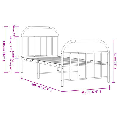 vidaXL Metal Bed Frame without Mattress with Footboard Black 90x200 cm