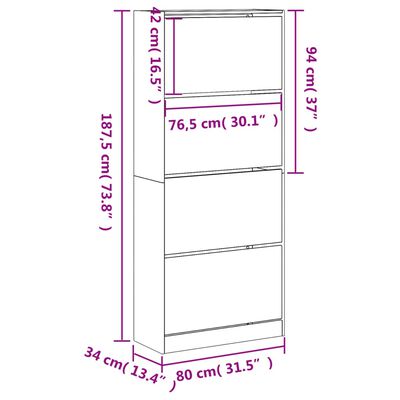 vidaXL Shoe Cabinet with 4 Flip-Drawers Sonoma Oak 80x34x187.5 cm