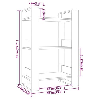 vidaXL Book Cabinet/Room Divider Honey Brown 60x35x91 cm Solid Wood
