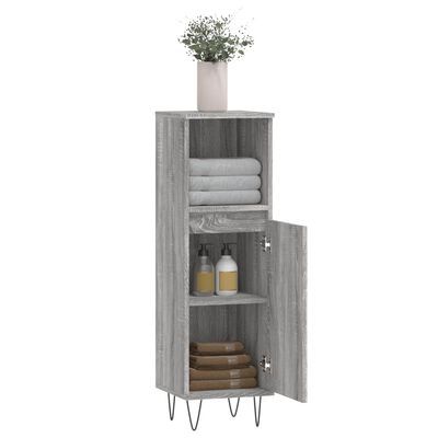 vidaXL Bathroom Cabinet Grey Sonoma 30x30x100 cm Engineered Wood