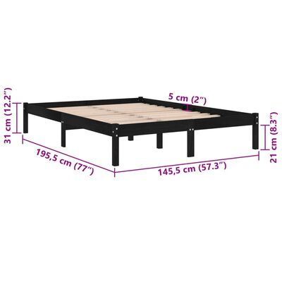 vidaXL Bed Frame without Mattress Black Solid Wood 140x190 cm