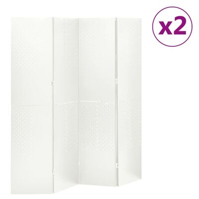 vidaXL 4-Panel Room Dividers 2 pcs White 160x180 cm Steel