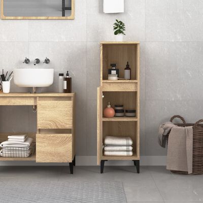 vidaXL Bathroom Cabinet Sonoma Oak 30x30x100 cm Engineered Wood