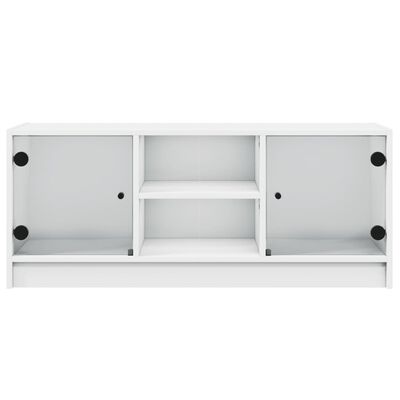 vidaXL TV Cabinet with Glass Doors White 102x37x42 cm