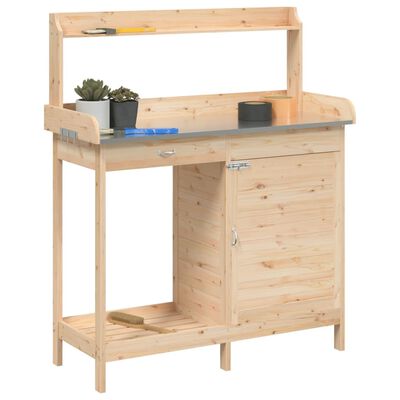 vidaXL Potting Table with Cabinet 110.5x45x124.5 cm Solid Wood Fir