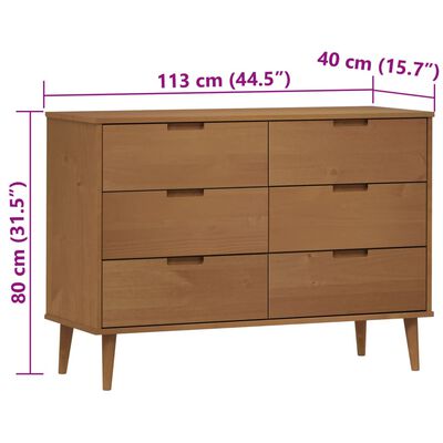 vidaXL Drawer Cabinet MOLDE Brown 113x40x80 cm Solid Wood Pine