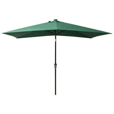 vidaXL Garden Parasol with LEDs and Steel Pole Green 2x3 m