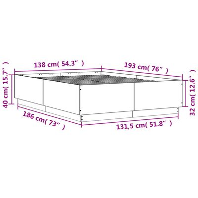 vidaXL Bed Frame with LED without Mattress Grey Sonoma 135x190 cm Double