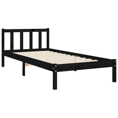 vidaXL Bed Frame without Mattress Black Single Solid Wood Pine