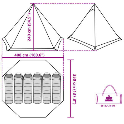 vidaXL Family Tent Tipi 6-Person Blue Waterproof