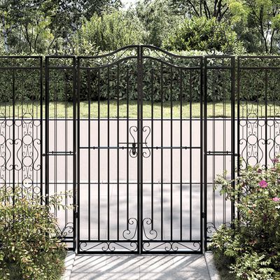 vidaXL Garden Gate Black 121x8x150 cm Wrought Iron