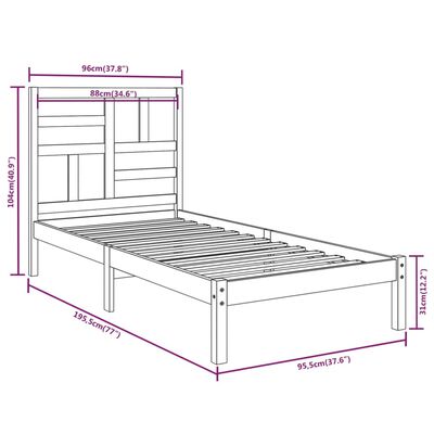 vidaXL Bed Frame without Mattress Black Solid Wood 90x190 cm Single