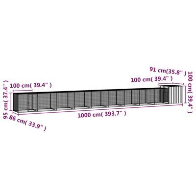 vidaXL Chicken Cage Grey 1000x91x100 cm Galvanised Steel