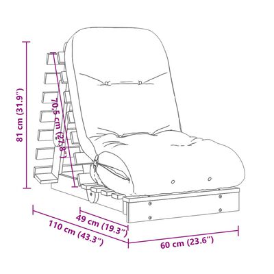 vidaXL Futon Sofa Bed with Mattress White 60x206x11 cm Solid Wood Pine